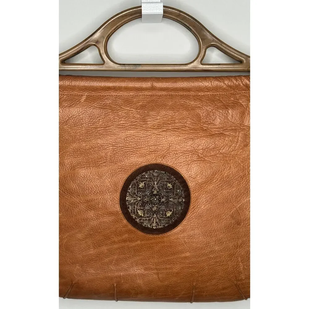 1990s Lilith NYC Acrylic Handle Leather Bag Cognac Brown Suede Purse